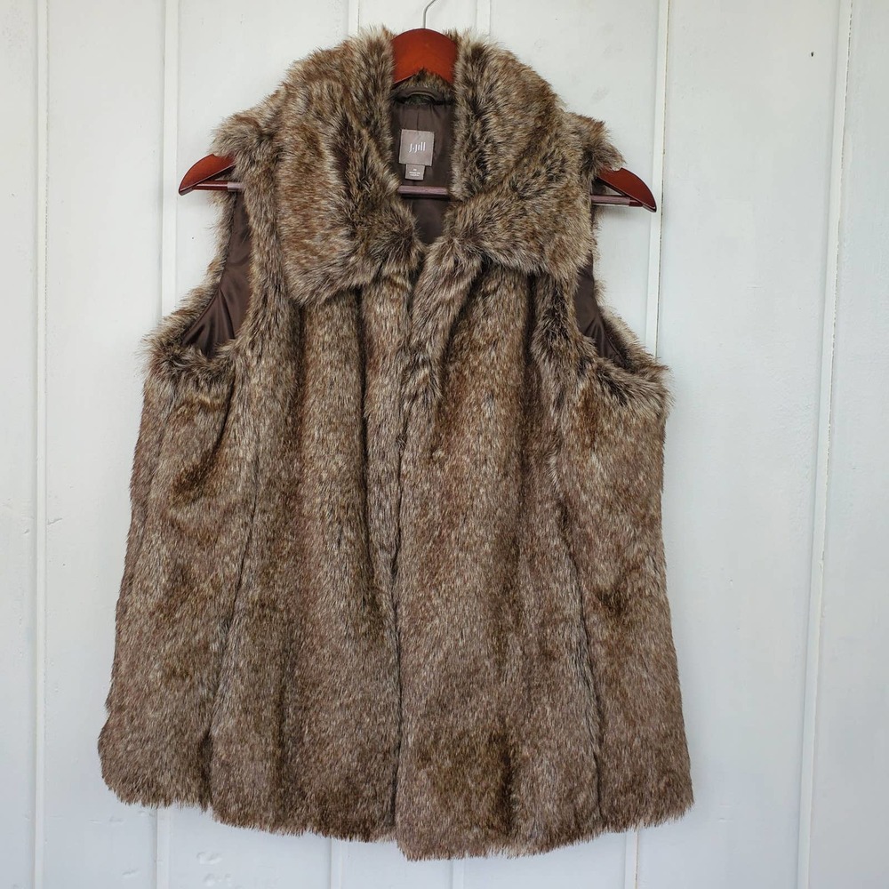 J. Jill Women's Medium Brown Faux Fur Vicuna Lined Winter Vest